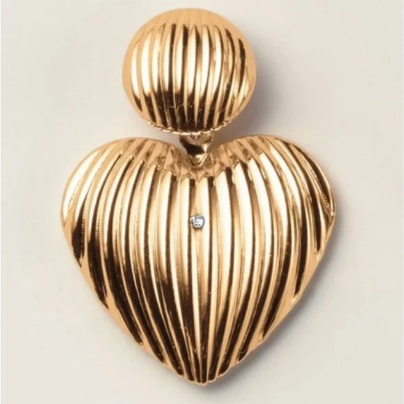 Rippled Heart Drop Gold Tone Earrings - Picture 2 of 2